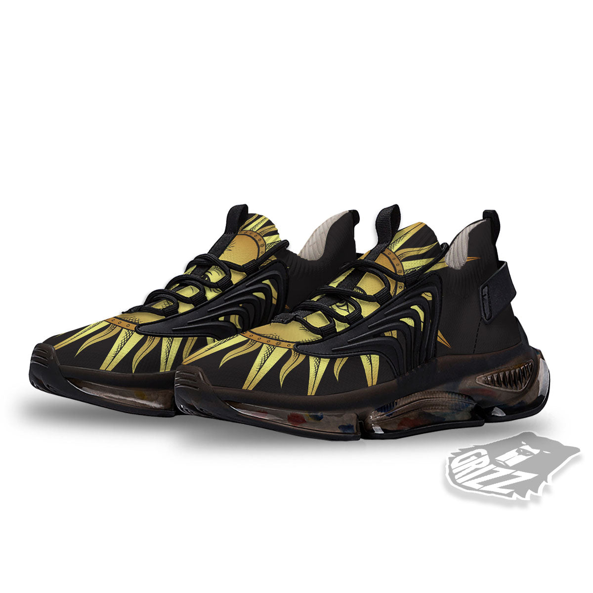 Celestial Sun Gold And Black Print Black Gym Shoes-grizzshop