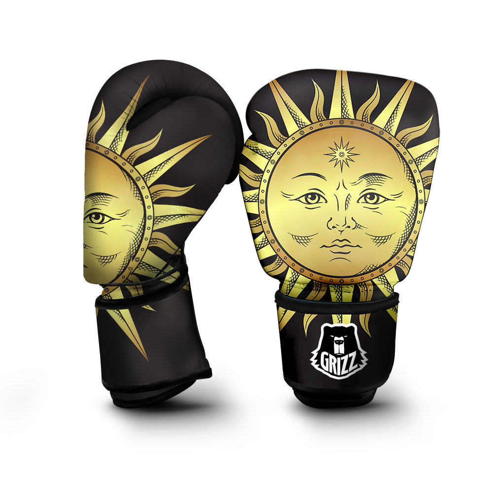 Celestial Sun Gold And Black Print Boxing Gloves-grizzshop
