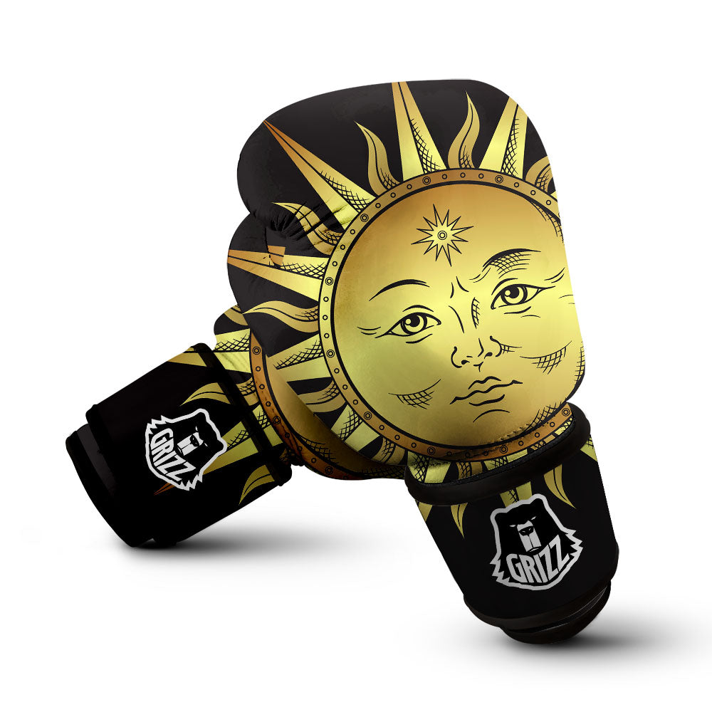 Celestial Sun Gold And Black Print Boxing Gloves-grizzshop