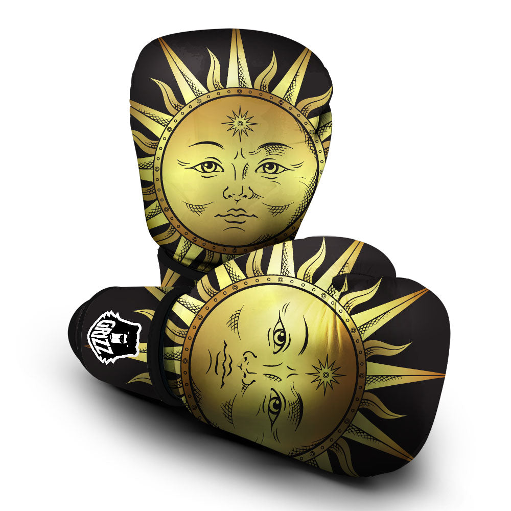 Celestial Sun Gold And Black Print Boxing Gloves-grizzshop