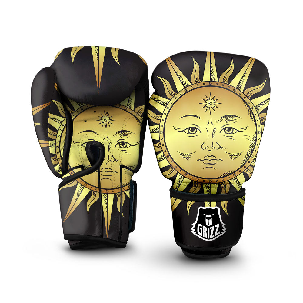 Celestial Sun Gold And Black Print Boxing Gloves-grizzshop