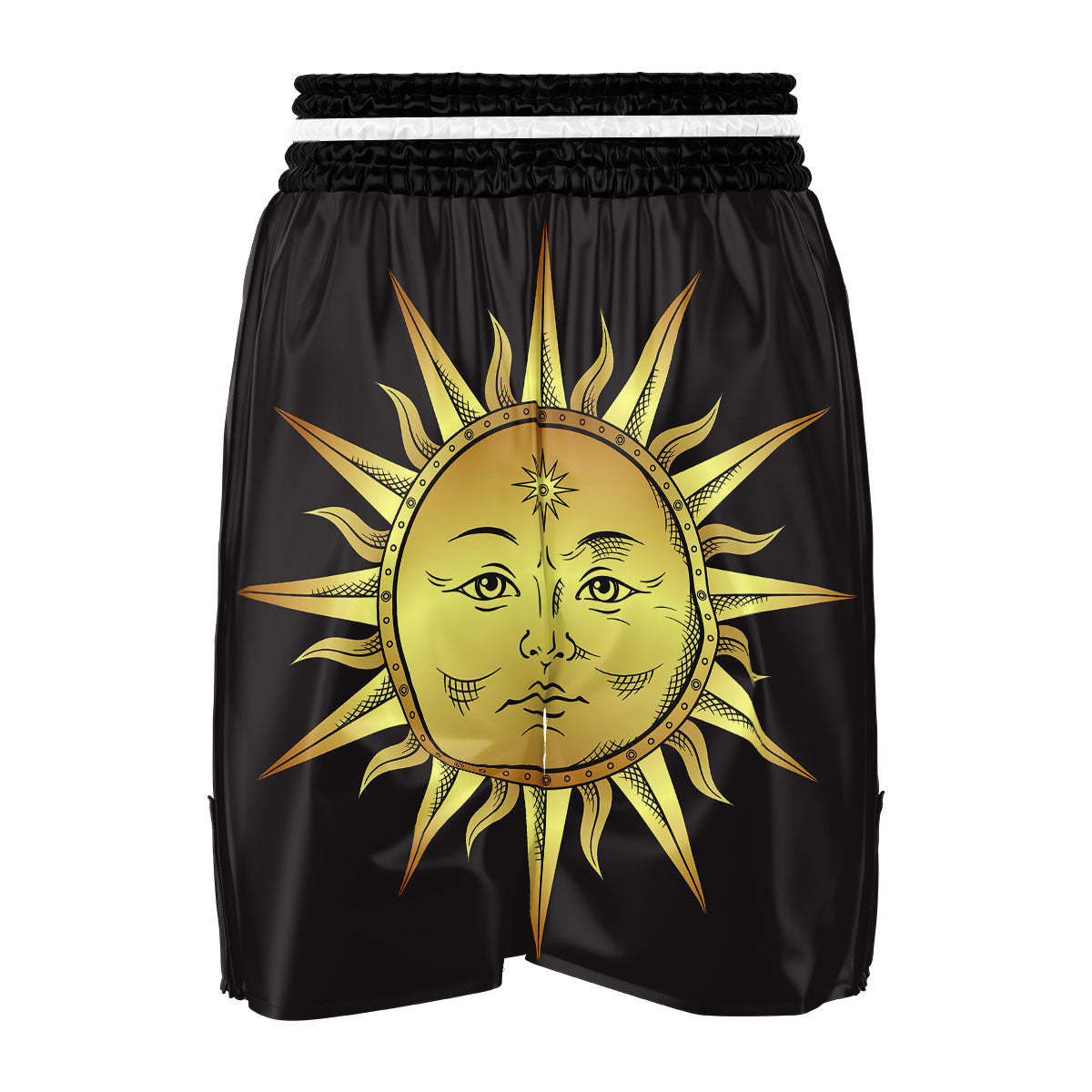 Celestial Sun Gold And Black Print Boxing Shorts-grizzshop