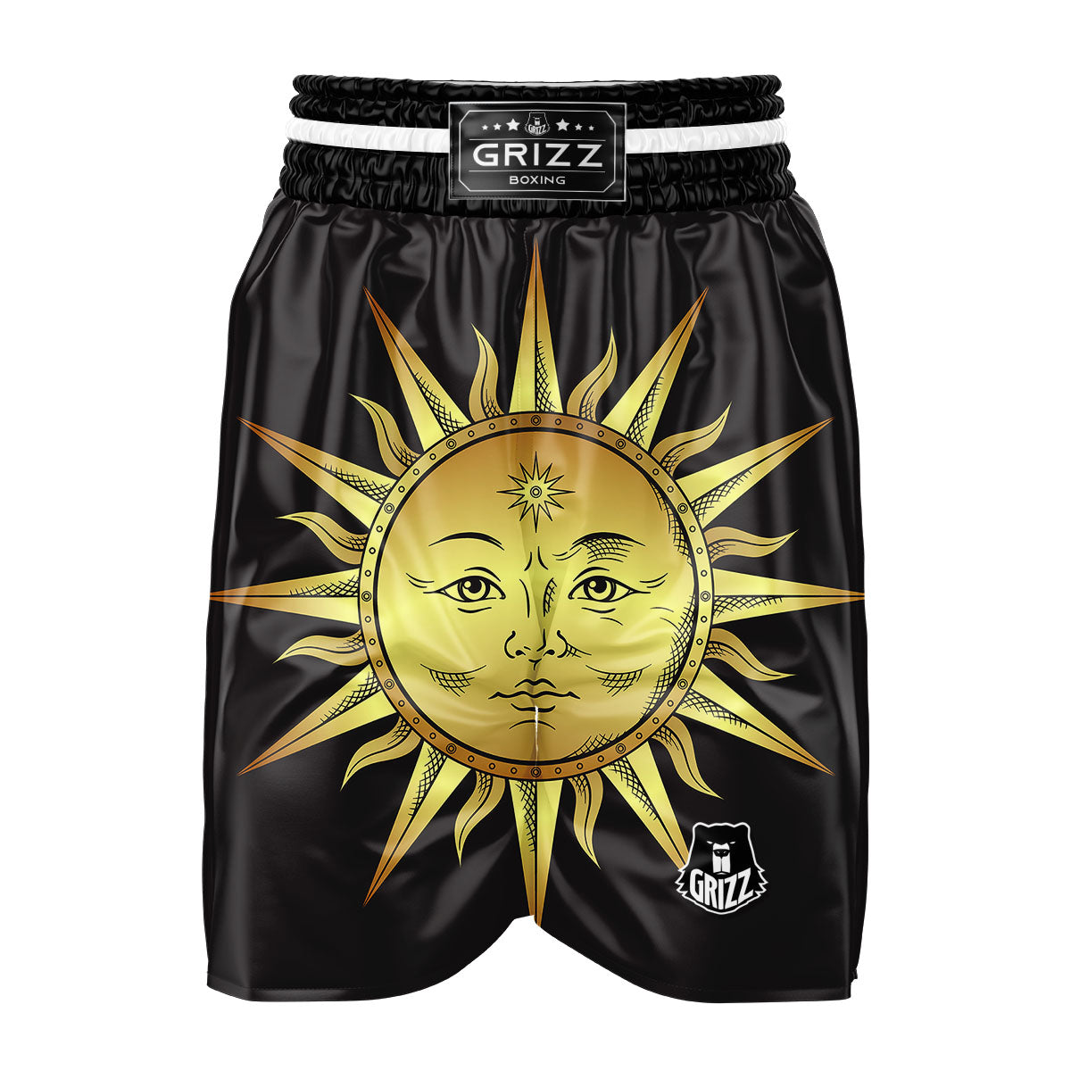 Celestial Sun Gold And Black Print Boxing Shorts-grizzshop