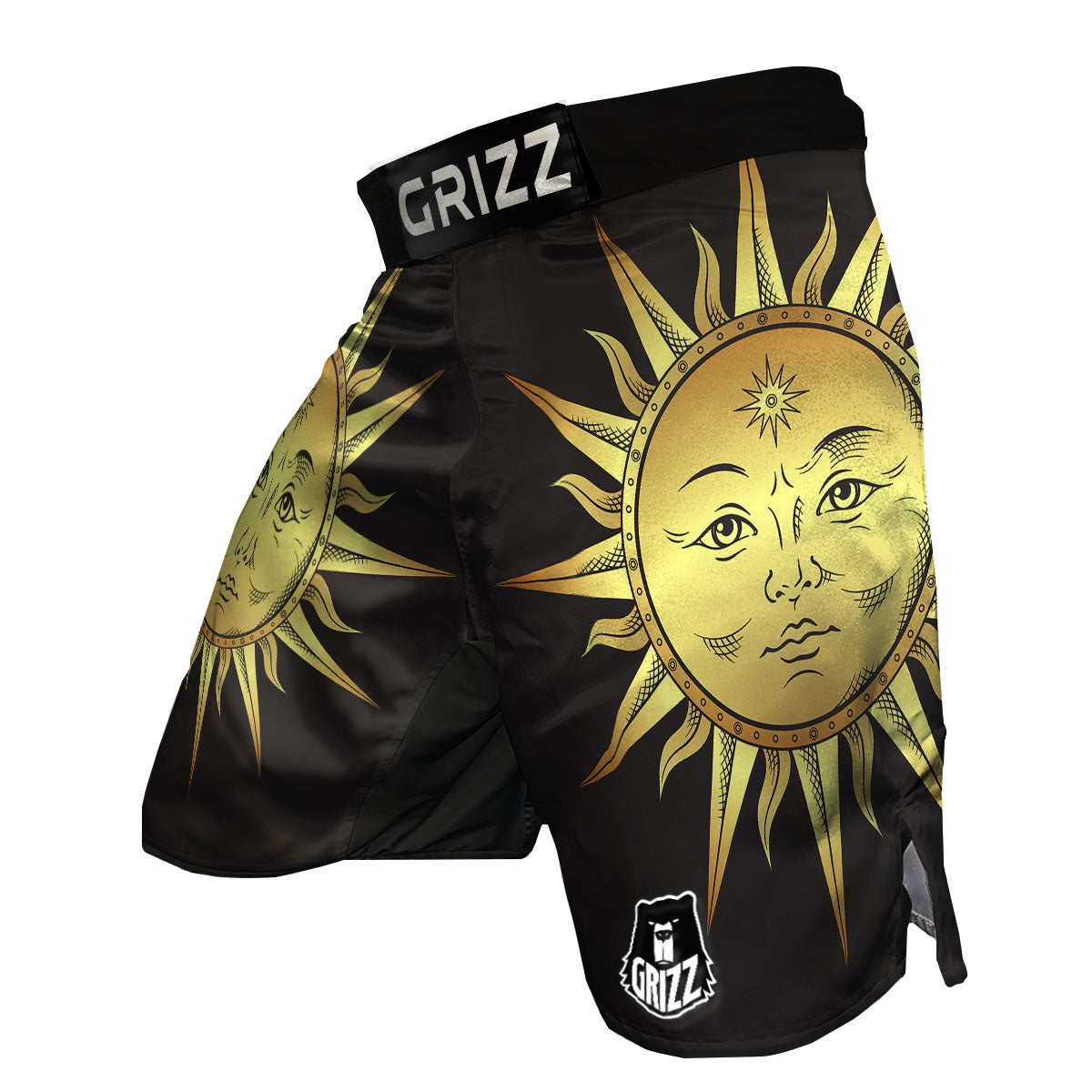 Celestial Sun Gold And Black Print MMA Shorts-grizzshop