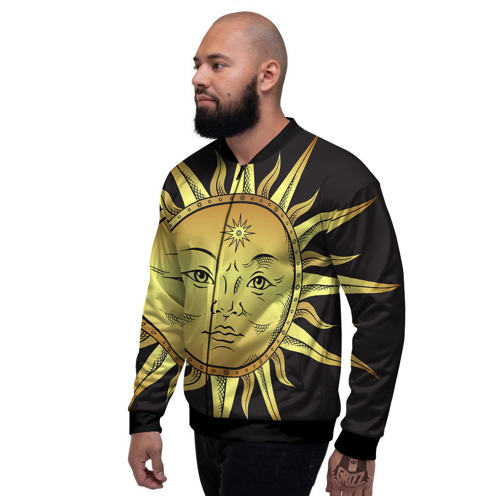 Celestial Sun Gold And Black Print Men's Bomber Jacket-grizzshop