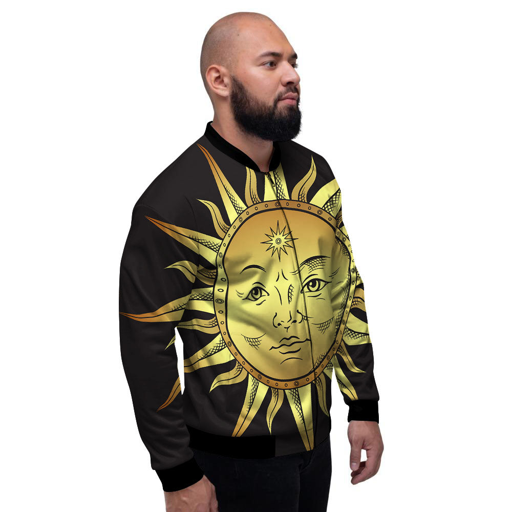 Celestial Sun Gold And Black Print Men's Bomber Jacket-grizzshop