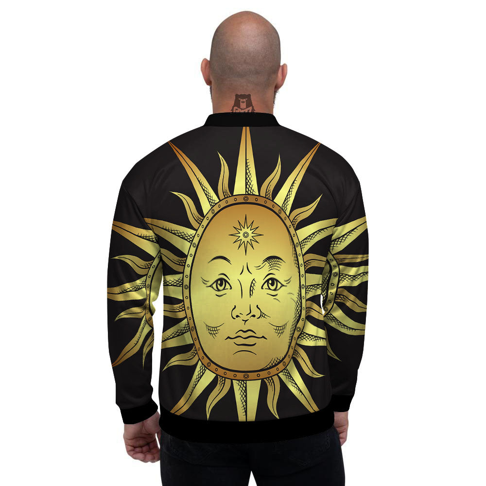 Celestial Sun Gold And Black Print Men's Bomber Jacket-grizzshop