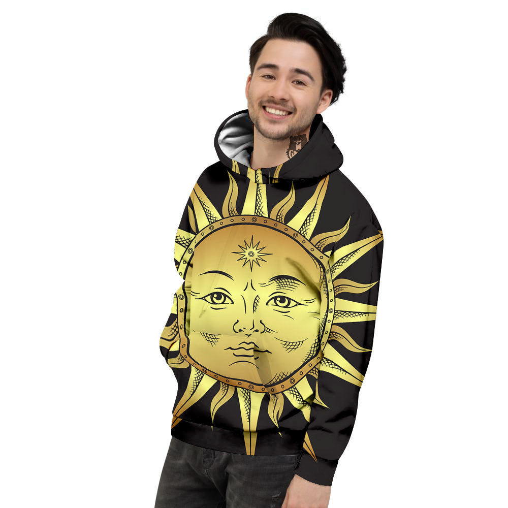 Celestial Sun Gold And Black Print Men's Hoodie-grizzshop