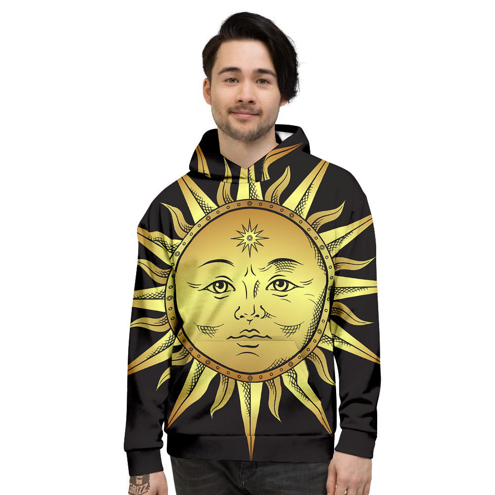 Celestial Sun Gold And Black Print Men's Hoodie-grizzshop