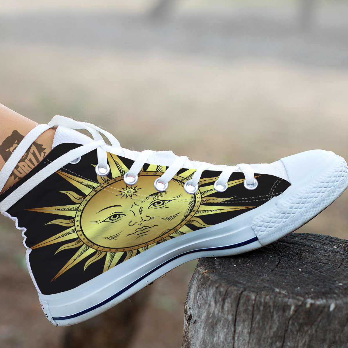 Celestial Sun Gold And Black Print White High Top Shoes-grizzshop
