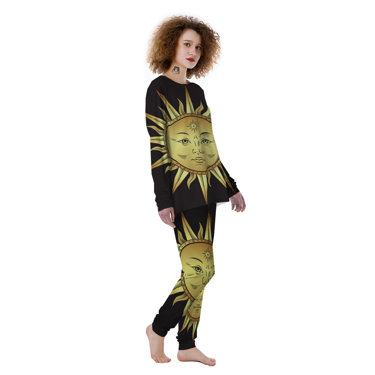Celestial Sun Gold And Black Print Women's Pajamas-grizzshop