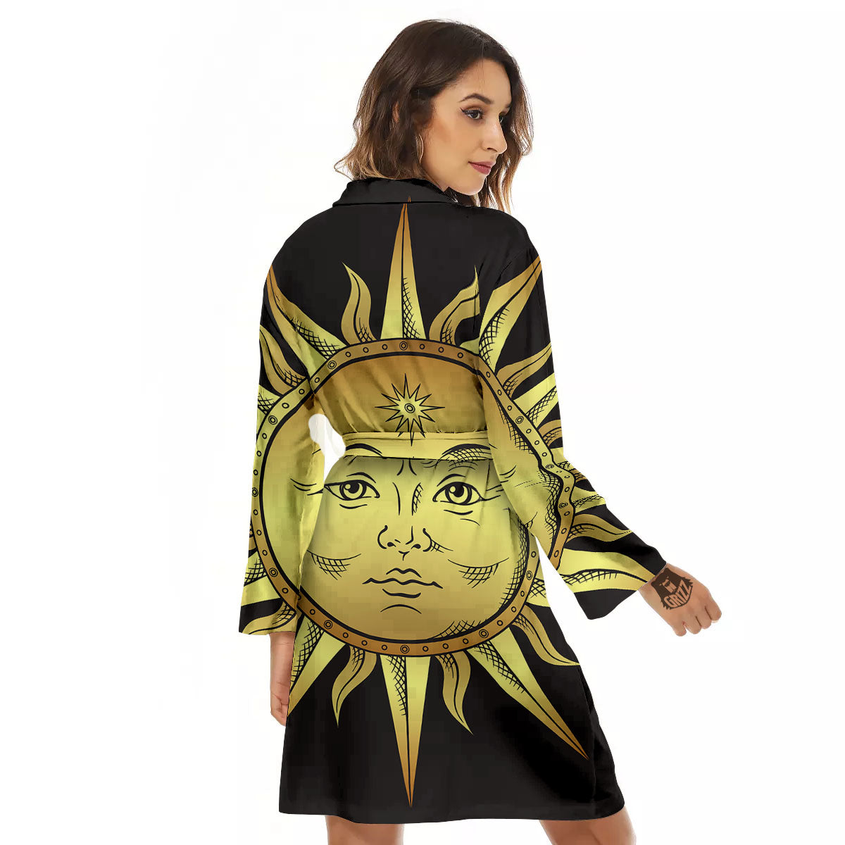 Celestial Sun Gold And Black Print Women's Robe-grizzshop