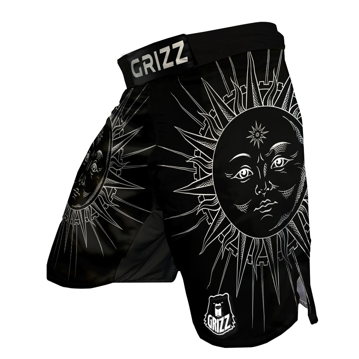 Celestial Sun White And Black Print MMA Shorts-grizzshop