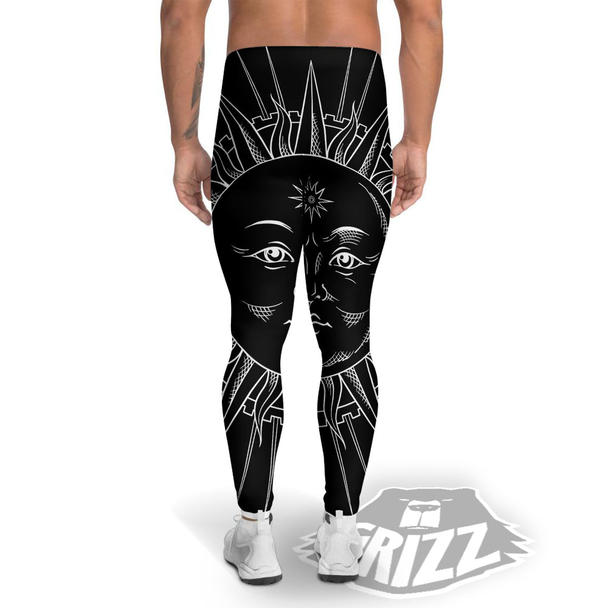 Celestial Sun White And Black Print Men's Leggings-grizzshop