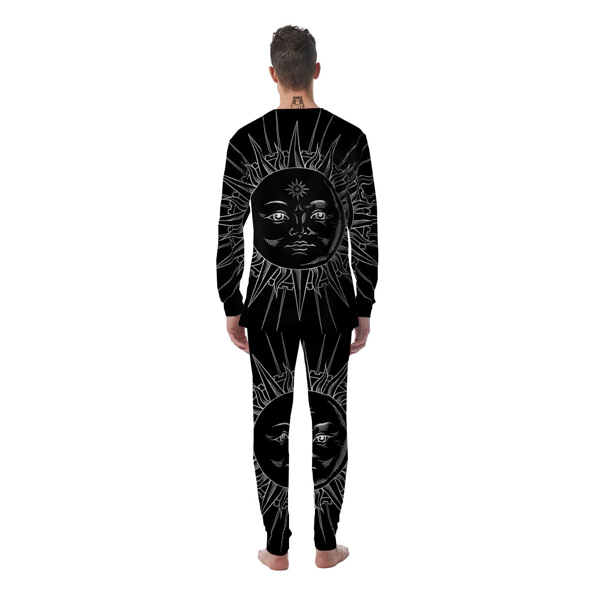 Celestial Sun White And Black Print Men's Pajamas-grizzshop