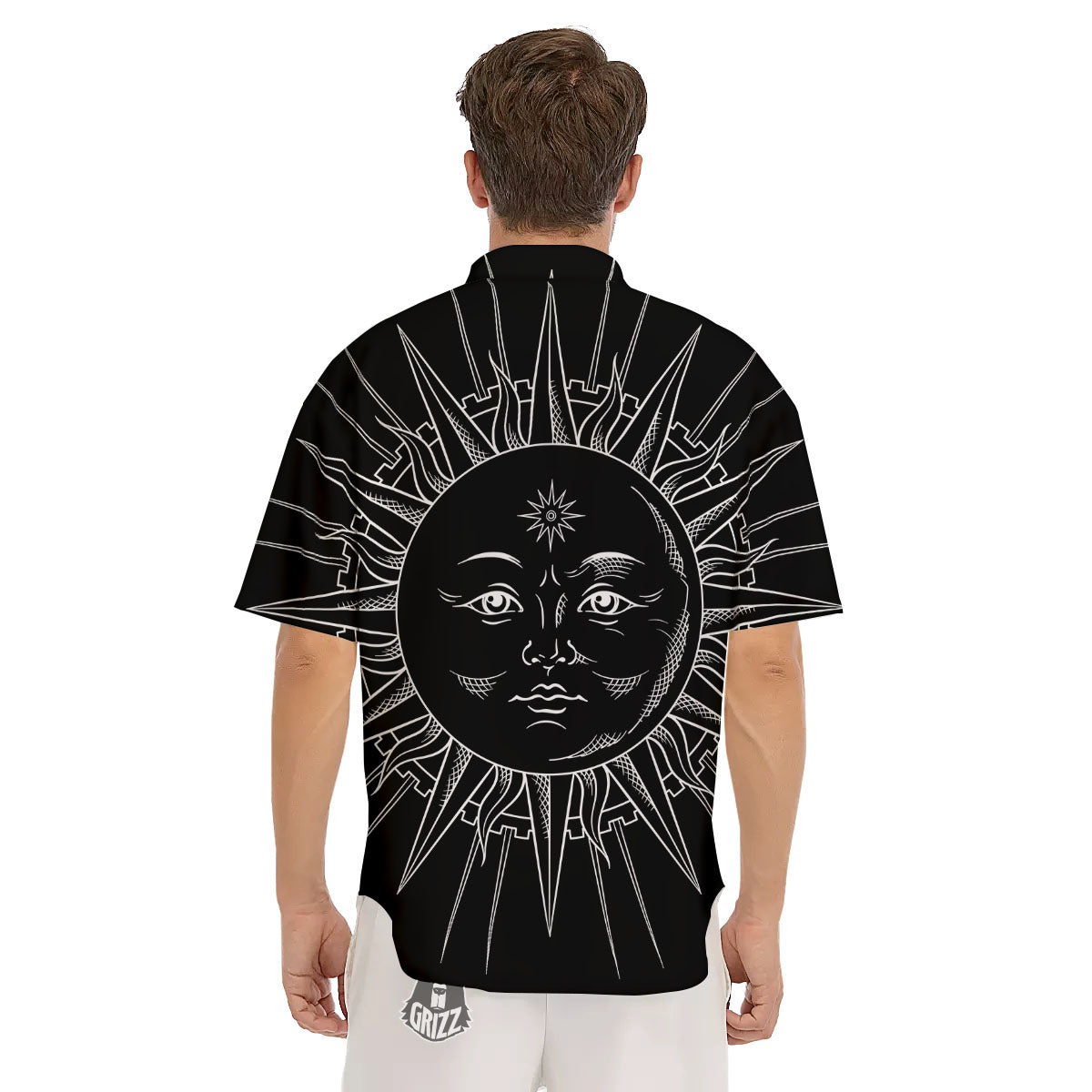 Celestial Sun White And Black Print Men's Short Sleeve Shirts-grizzshop