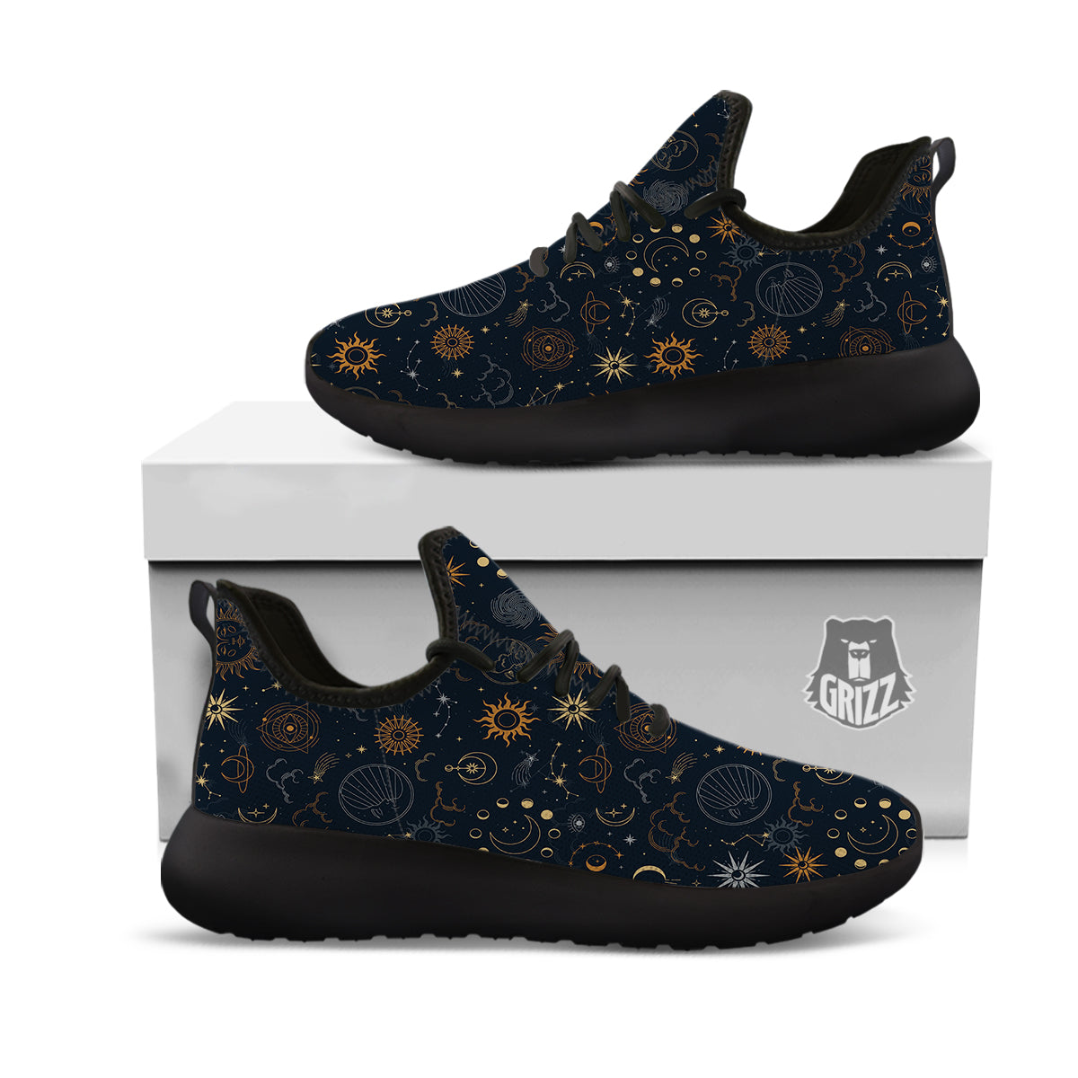 Celestial Vintage Print Pattern Black Athletic Shoes-grizzshop