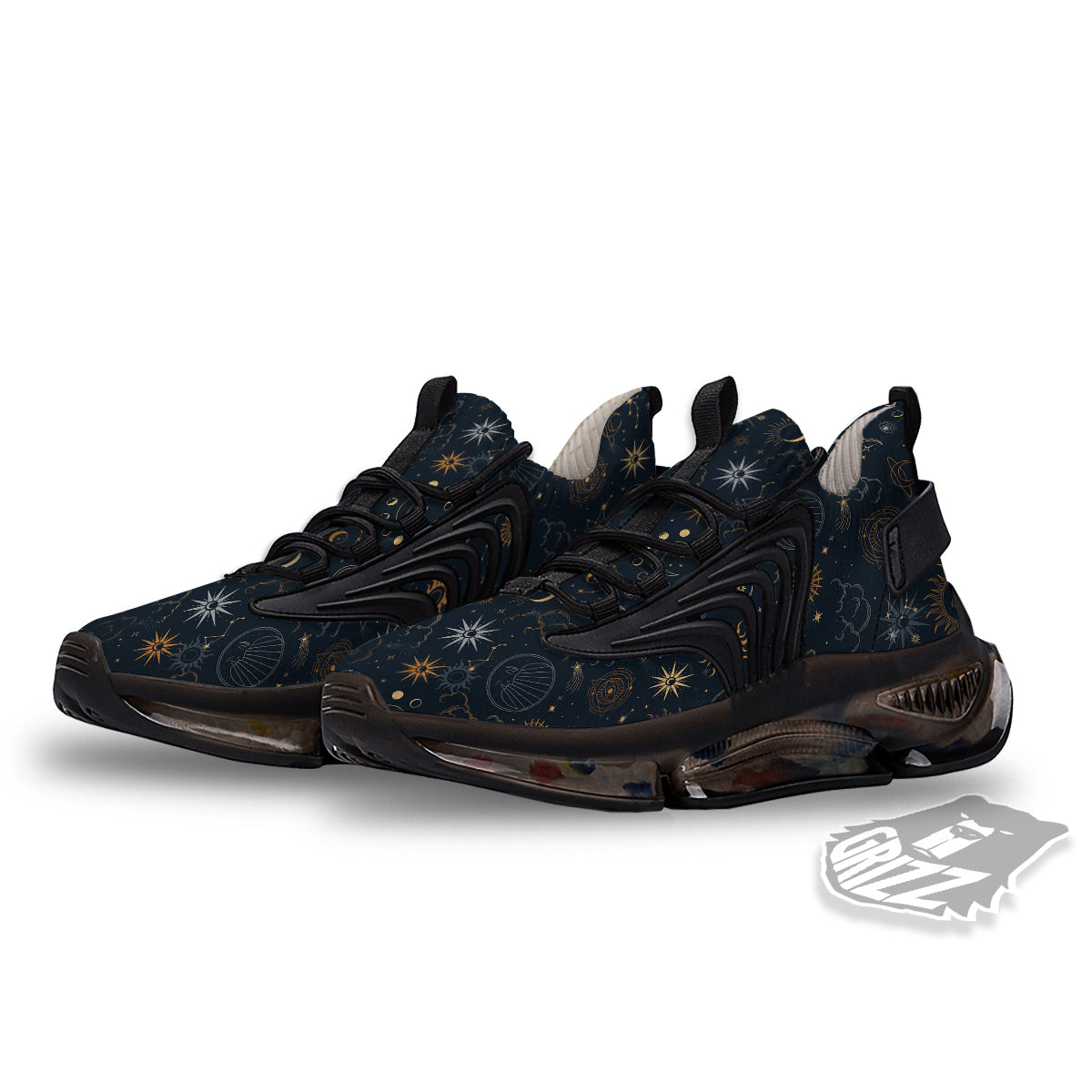 Celestial Vintage Print Pattern Black Gym Shoes-grizzshop