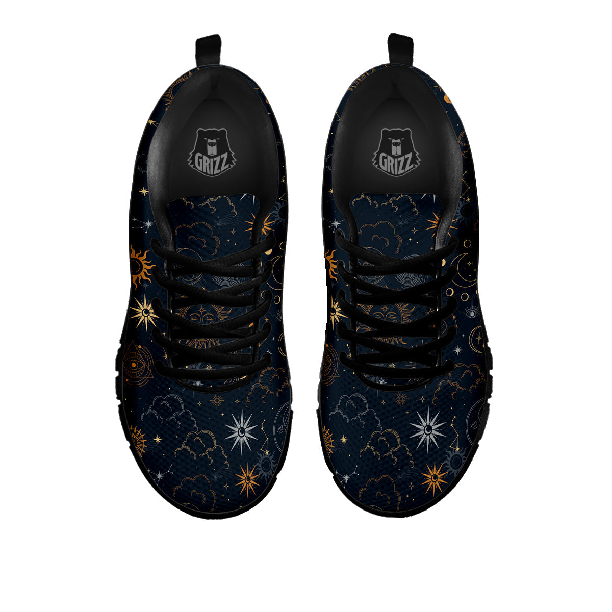 Celestial Vintage Print Pattern Black Sneaker-grizzshop
