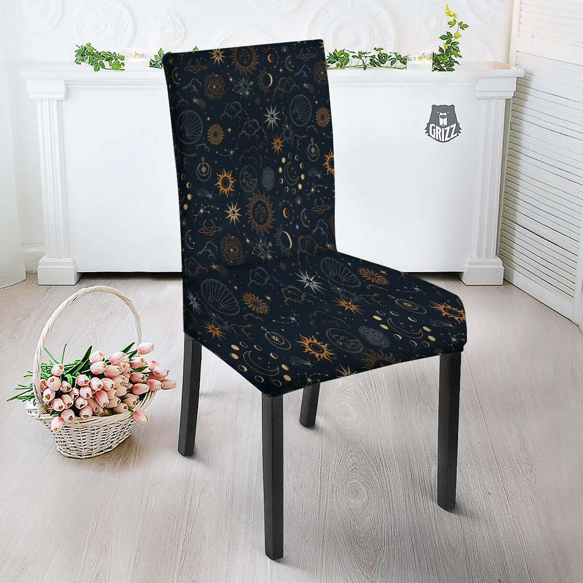 Celestial Vintage Print Pattern Dining Chair Slipcover-grizzshop
