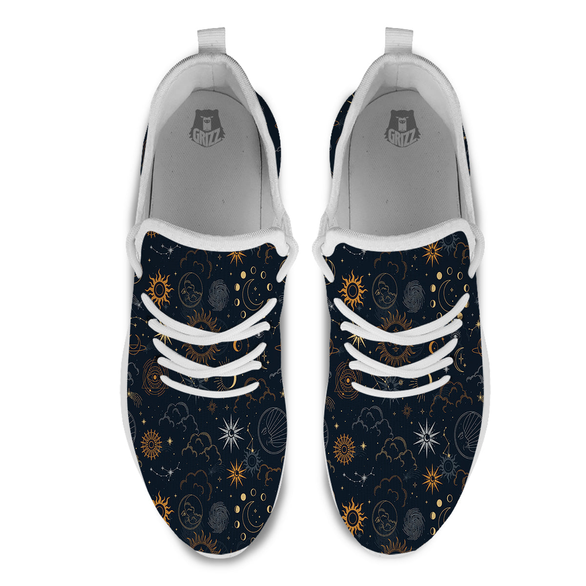 Celestial Vintage Print Pattern White Athletic Shoes-grizzshop