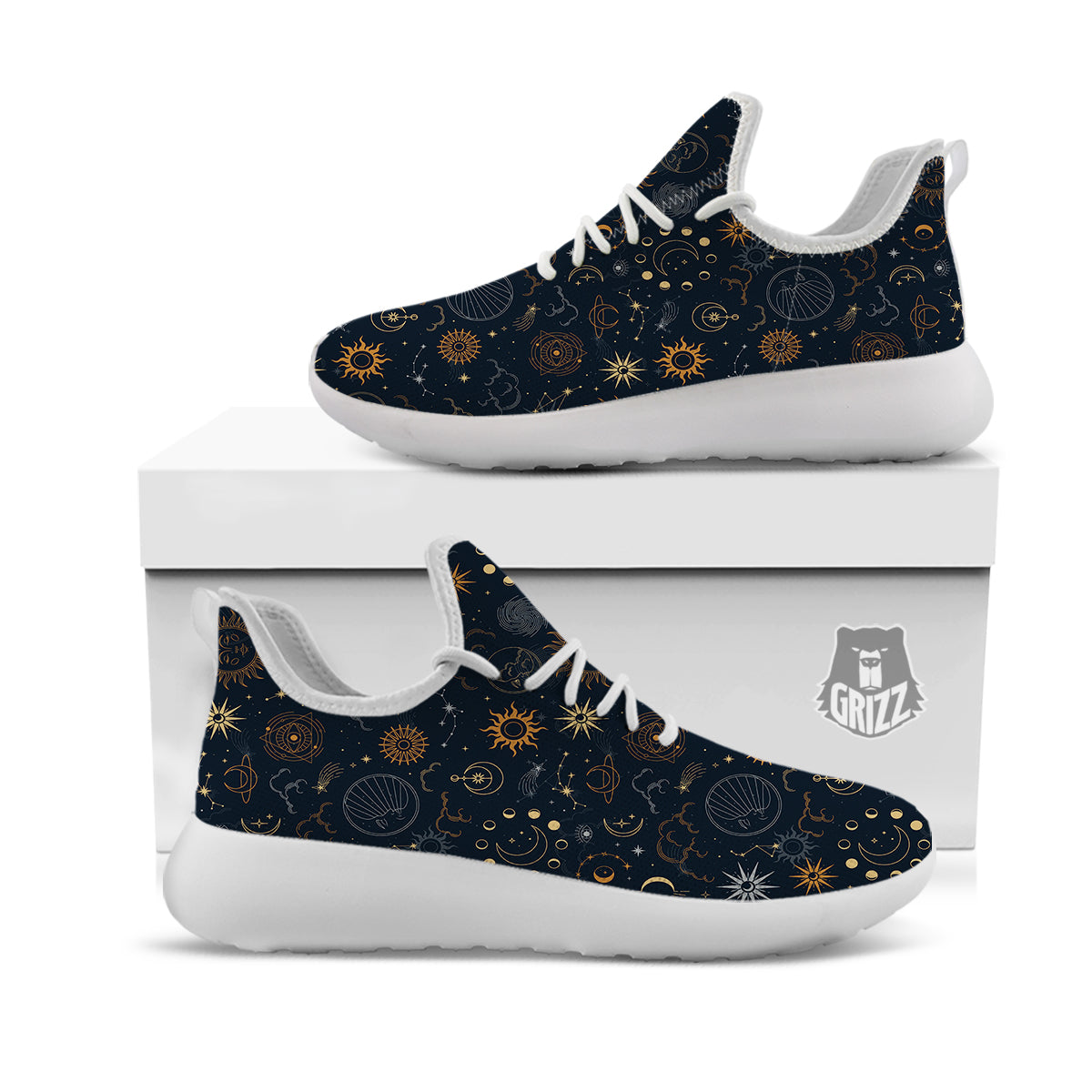 Celestial Vintage Print Pattern White Athletic Shoes-grizzshop