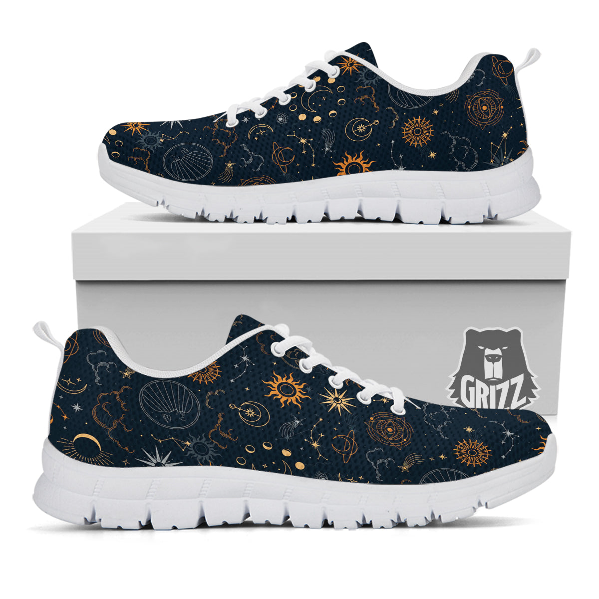 Celestial Vintage Print Pattern White Sneaker-grizzshop