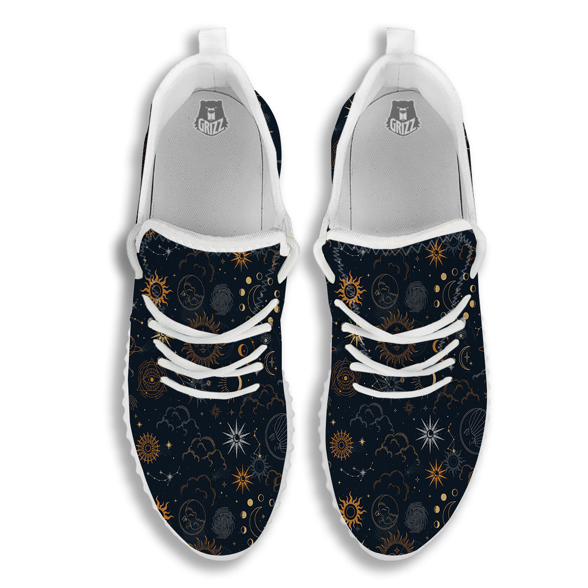 Celestial Vintage Print Pattern White Walking Shoes-grizzshop