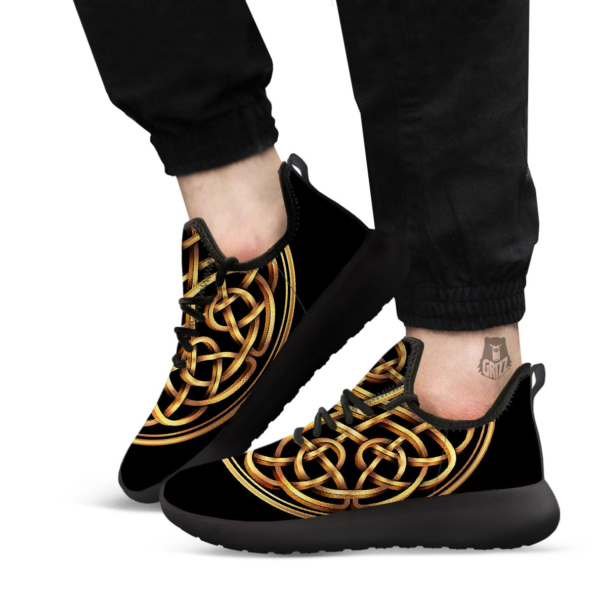 Celtic Knot Golden Print Black Athletic Shoes-grizzshop