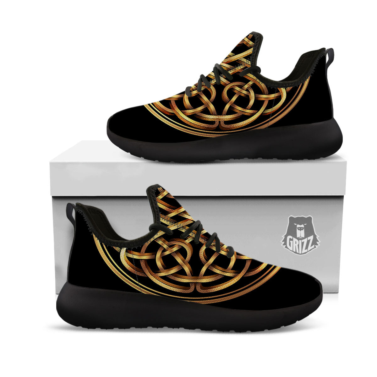 Celtic Knot Golden Print Black Athletic Shoes-grizzshop