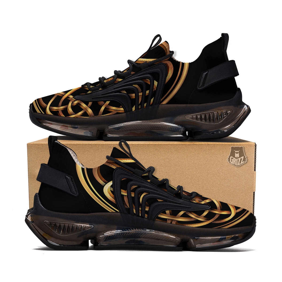 Celtic Knot Golden Print Black Gym Shoes-grizzshop