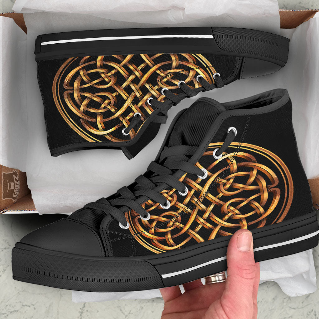 Celtic Knot Golden Print Black High Top Shoes-grizzshop