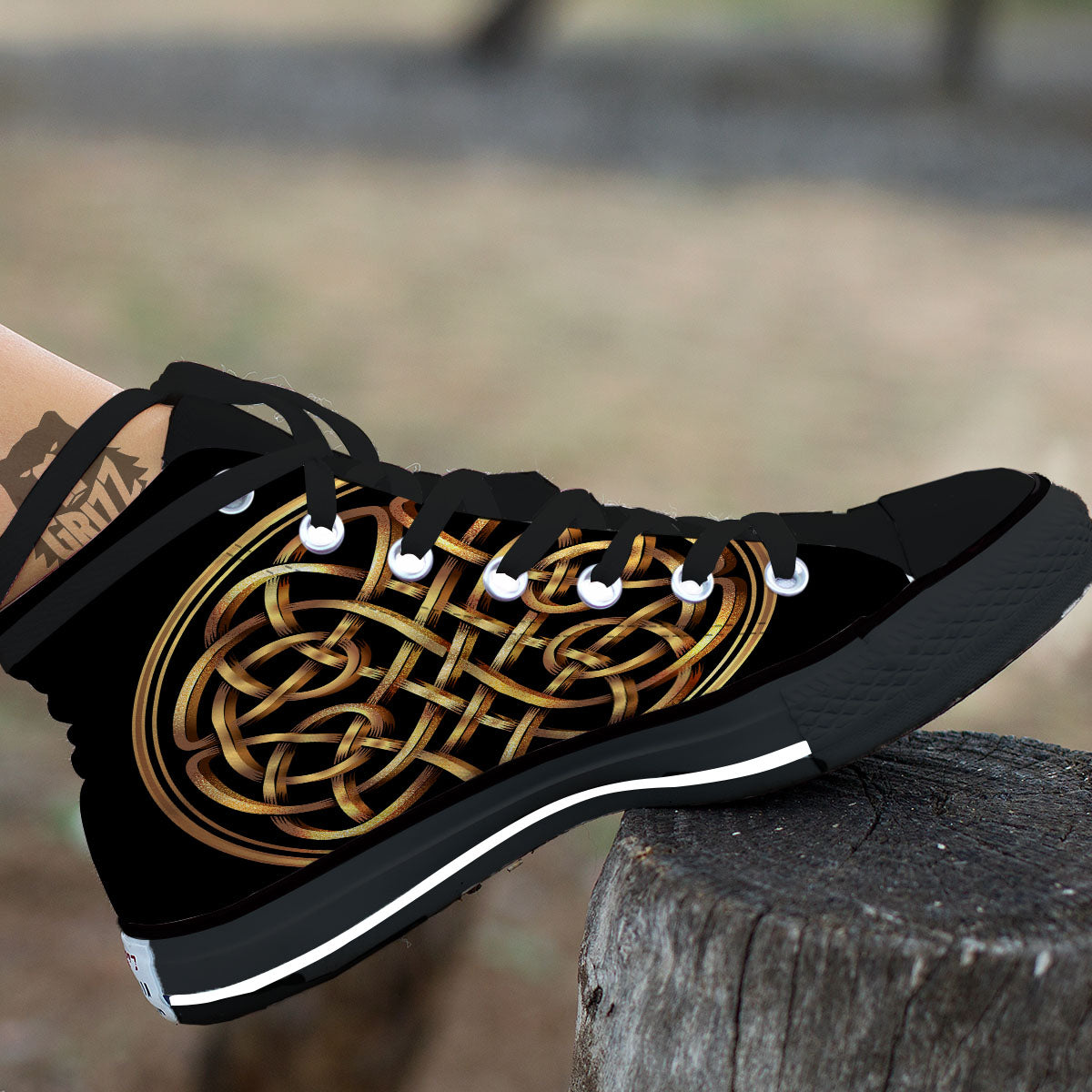 Celtic Knot Golden Print Black High Top Shoes-grizzshop
