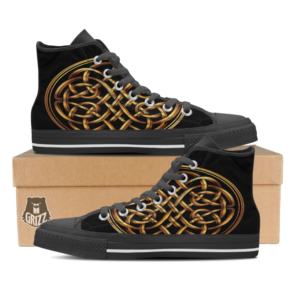 Celtic Knot Golden Print Black High Top Shoes-grizzshop