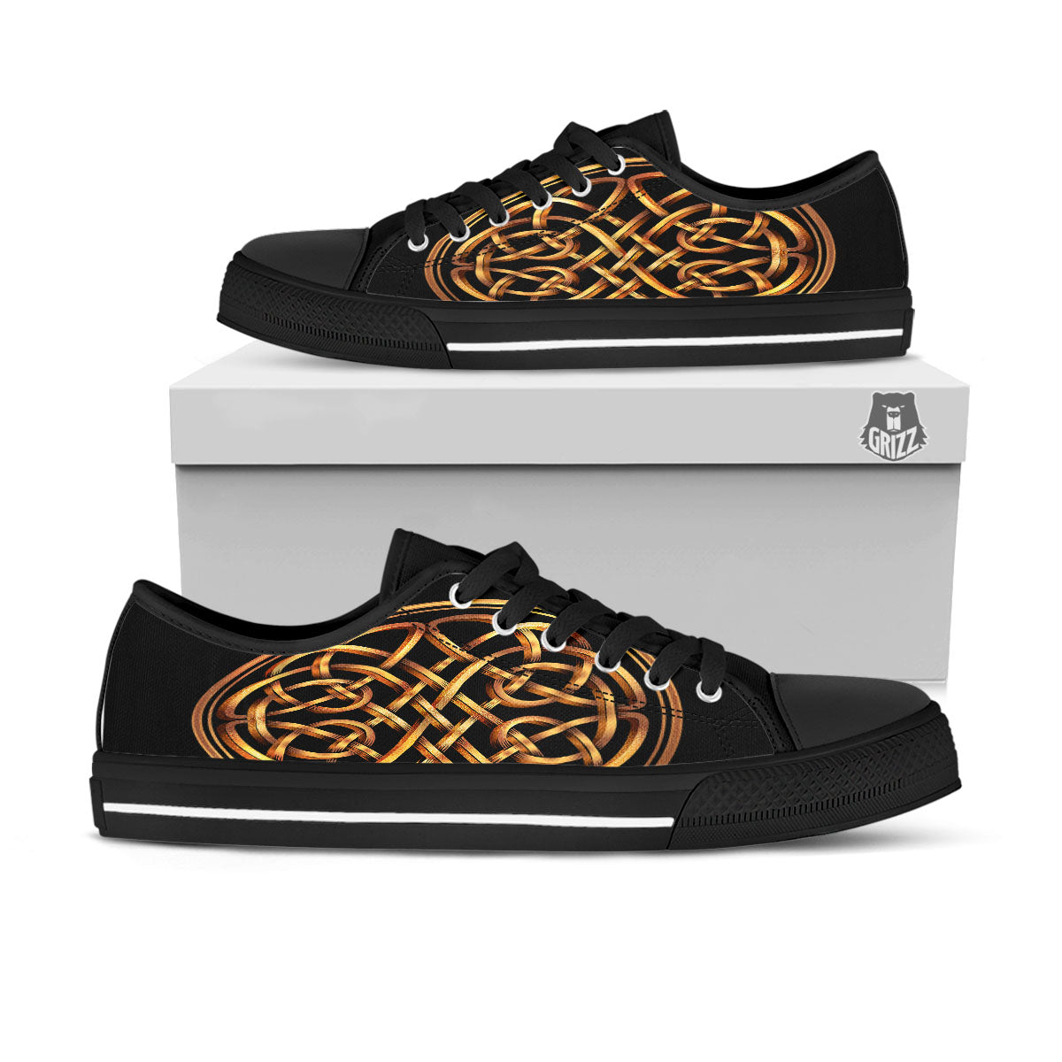 Celtic Knot Golden Print Black Low Top Shoes-grizzshop