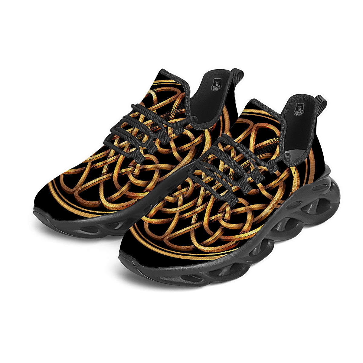 Celtic Knot Golden Print Black Running Shoes-grizzshop