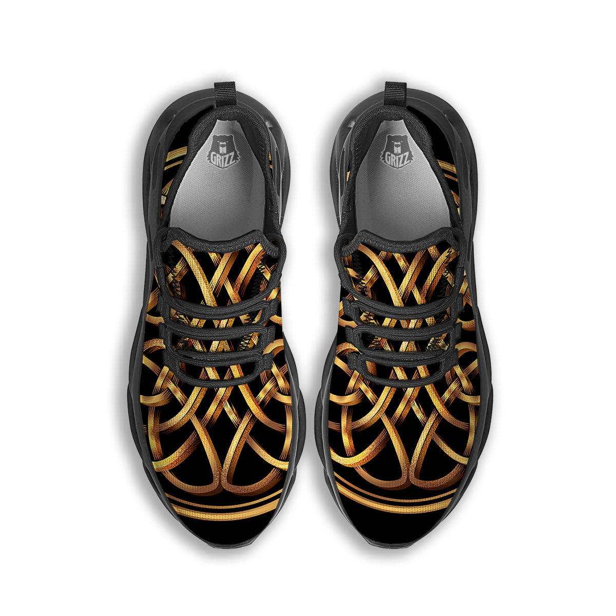 Celtic Knot Golden Print Black Running Shoes-grizzshop