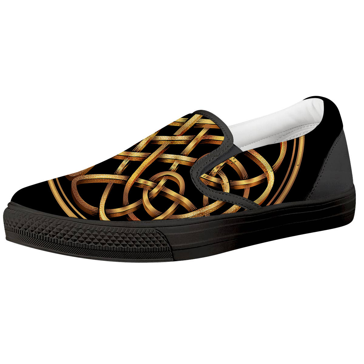 Celtic Knot Golden Print Black Slip On Shoes-grizzshop