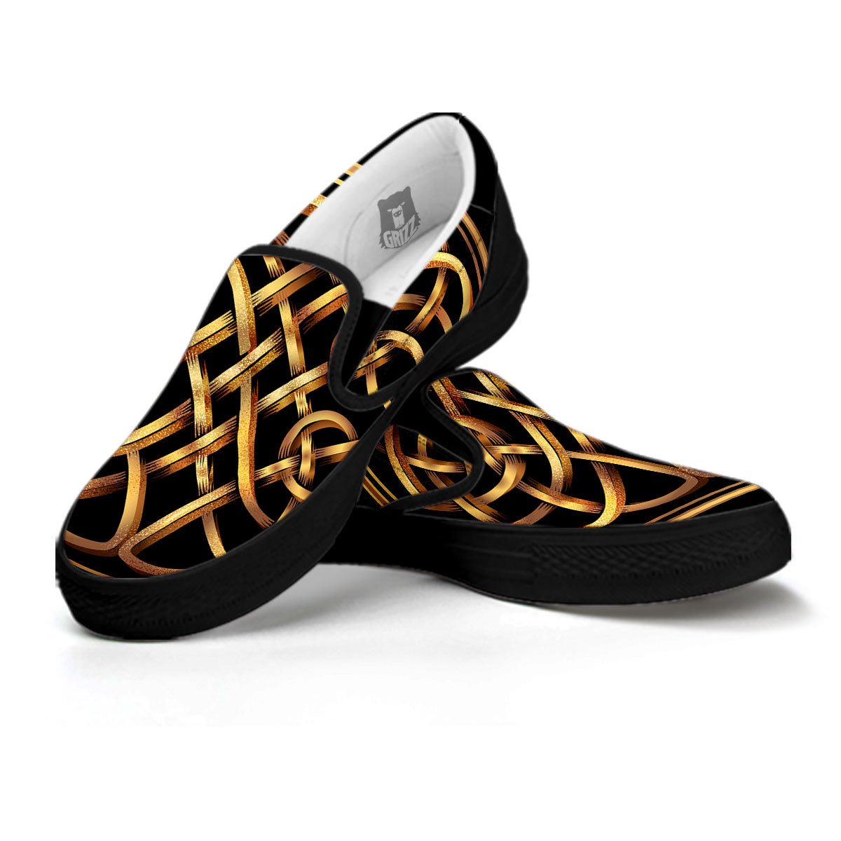 Celtic Knot Golden Print Black Slip On Shoes-grizzshop