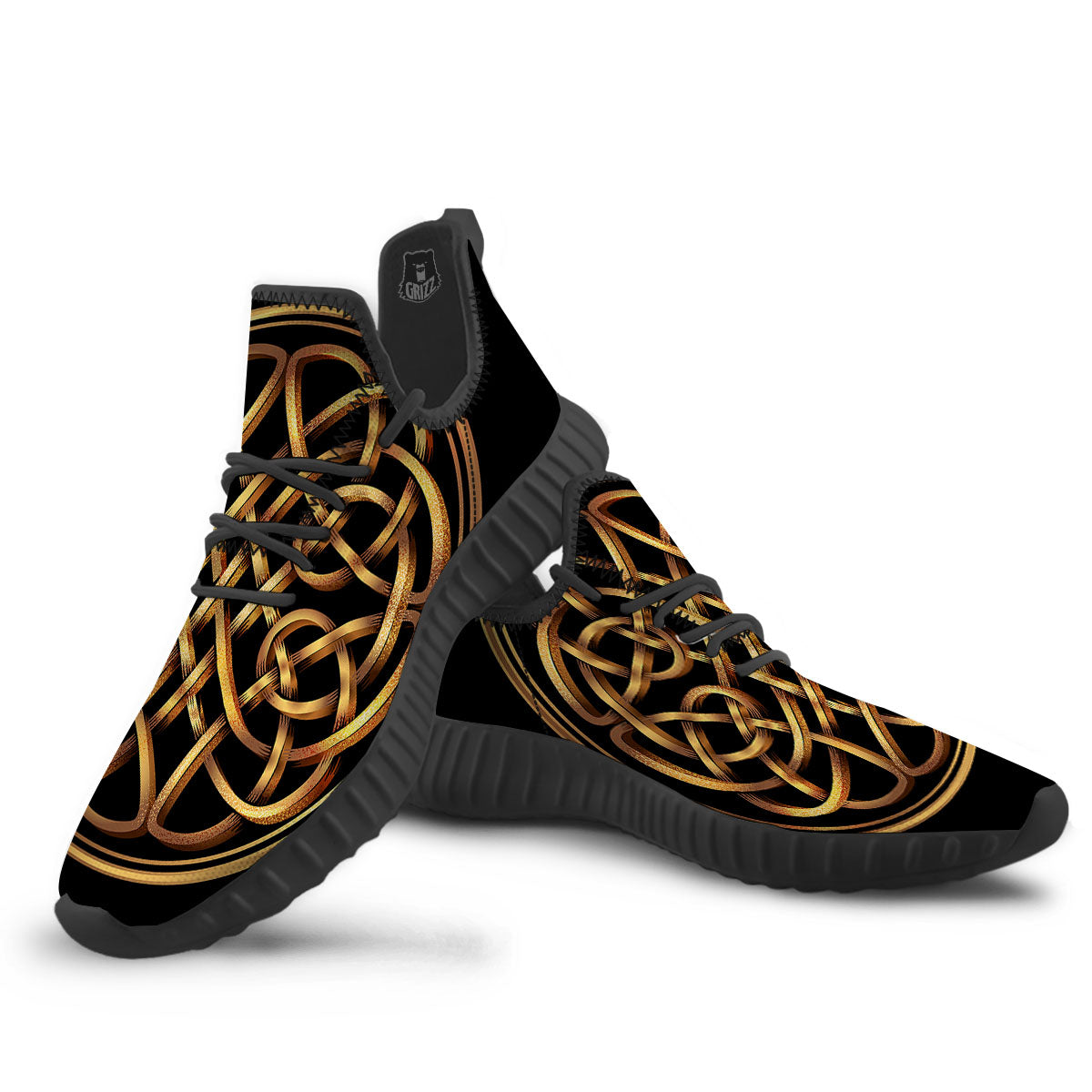 Celtic Knot Golden Print Black Walking Shoes-grizzshop