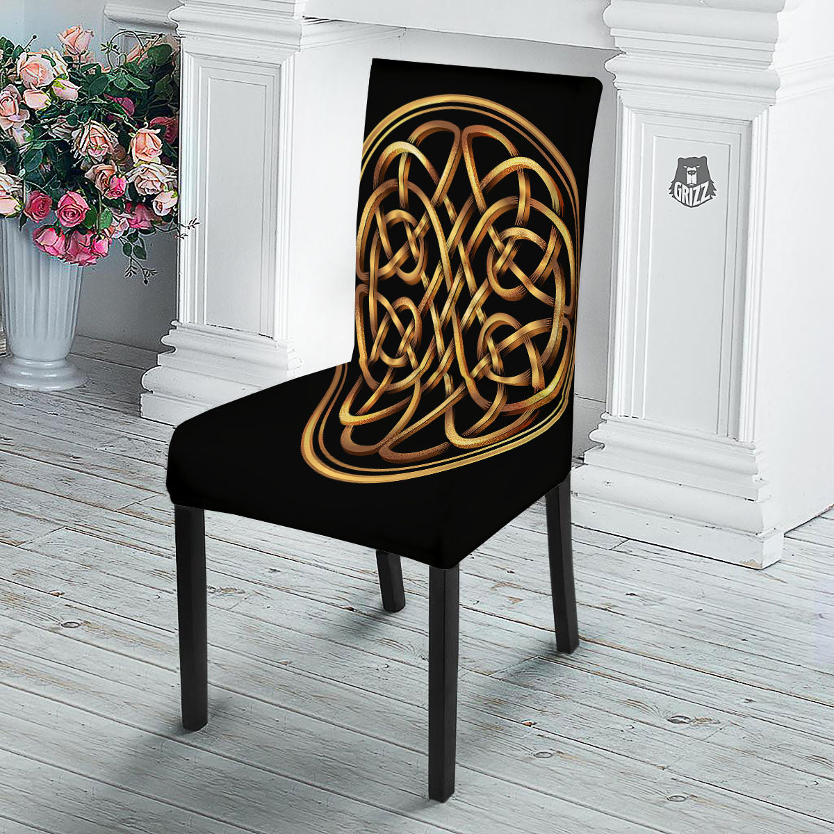 Celtic Knot Golden Print Dining Chair Slipcover-grizzshop