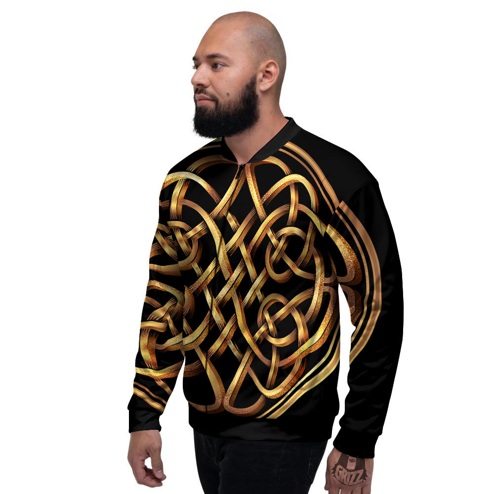Celtic Knot Golden Print Men's Bomber Jacket-grizzshop