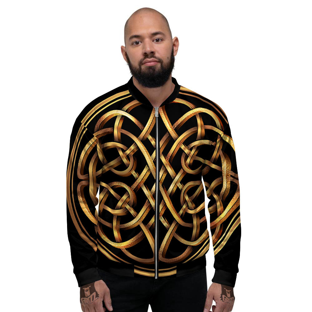 Celtic Knot Golden Print Men's Bomber Jacket-grizzshop