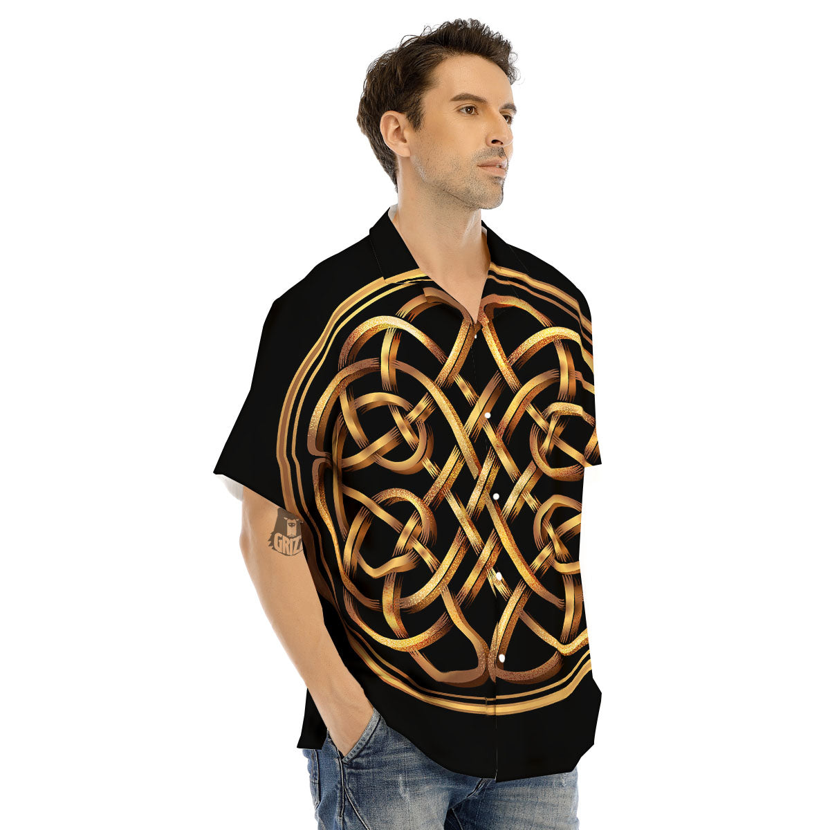 Celtic Knot Golden Print Men's Hawaiian Shirt-grizzshop