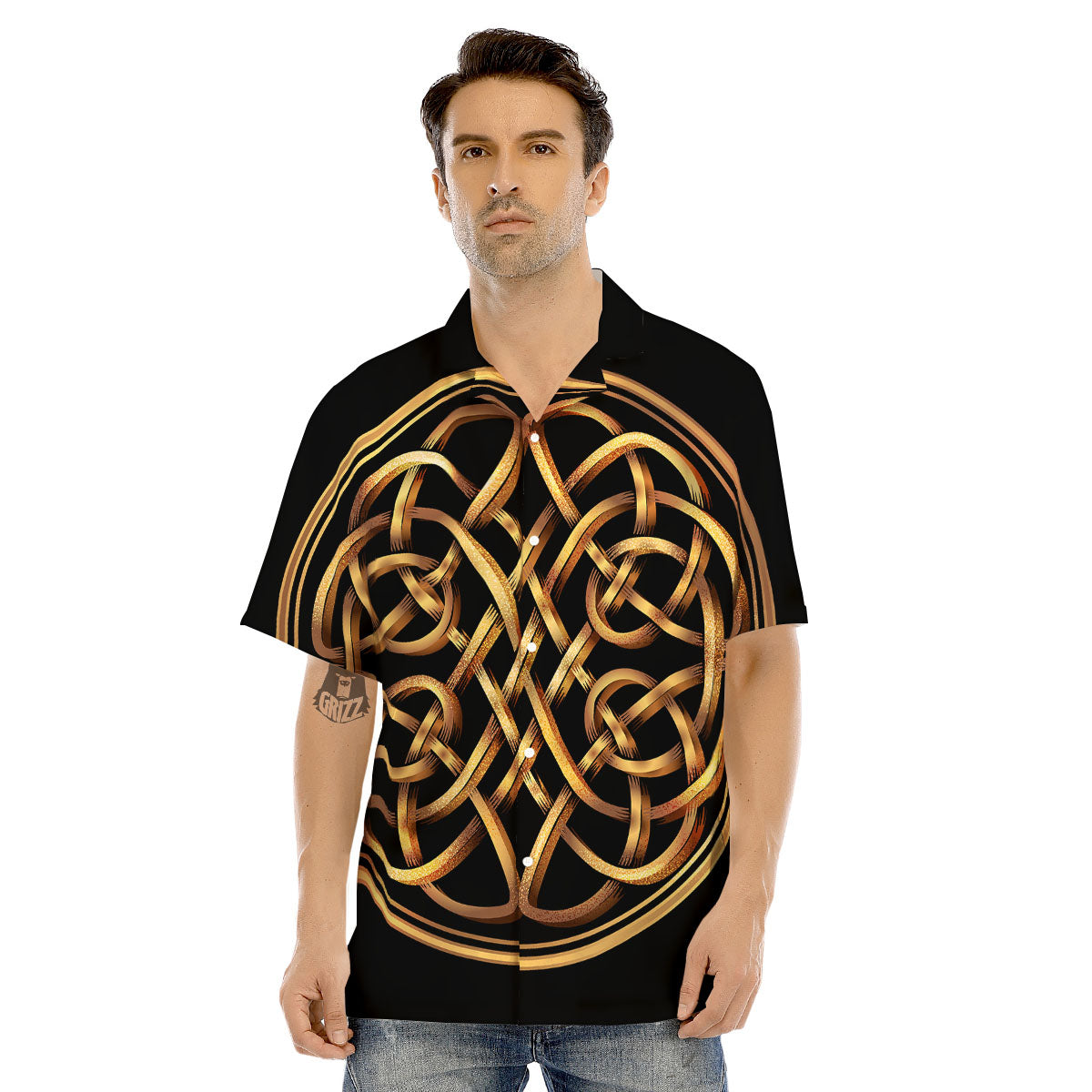 Celtic Knot Golden Print Men's Hawaiian Shirt-grizzshop