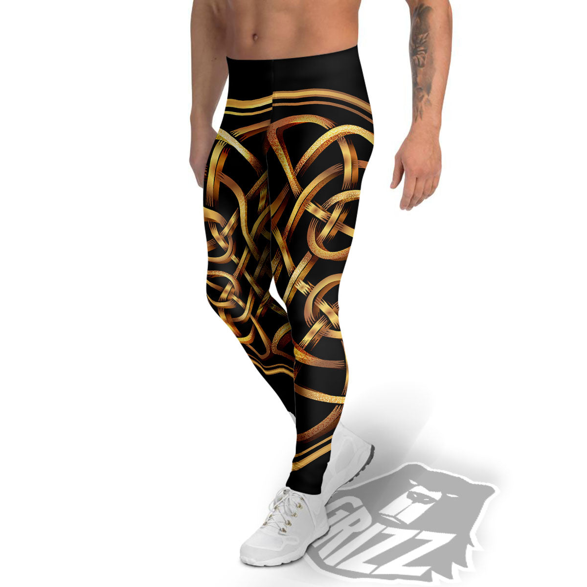 Celtic Knot Golden Print Men's Leggings-grizzshop