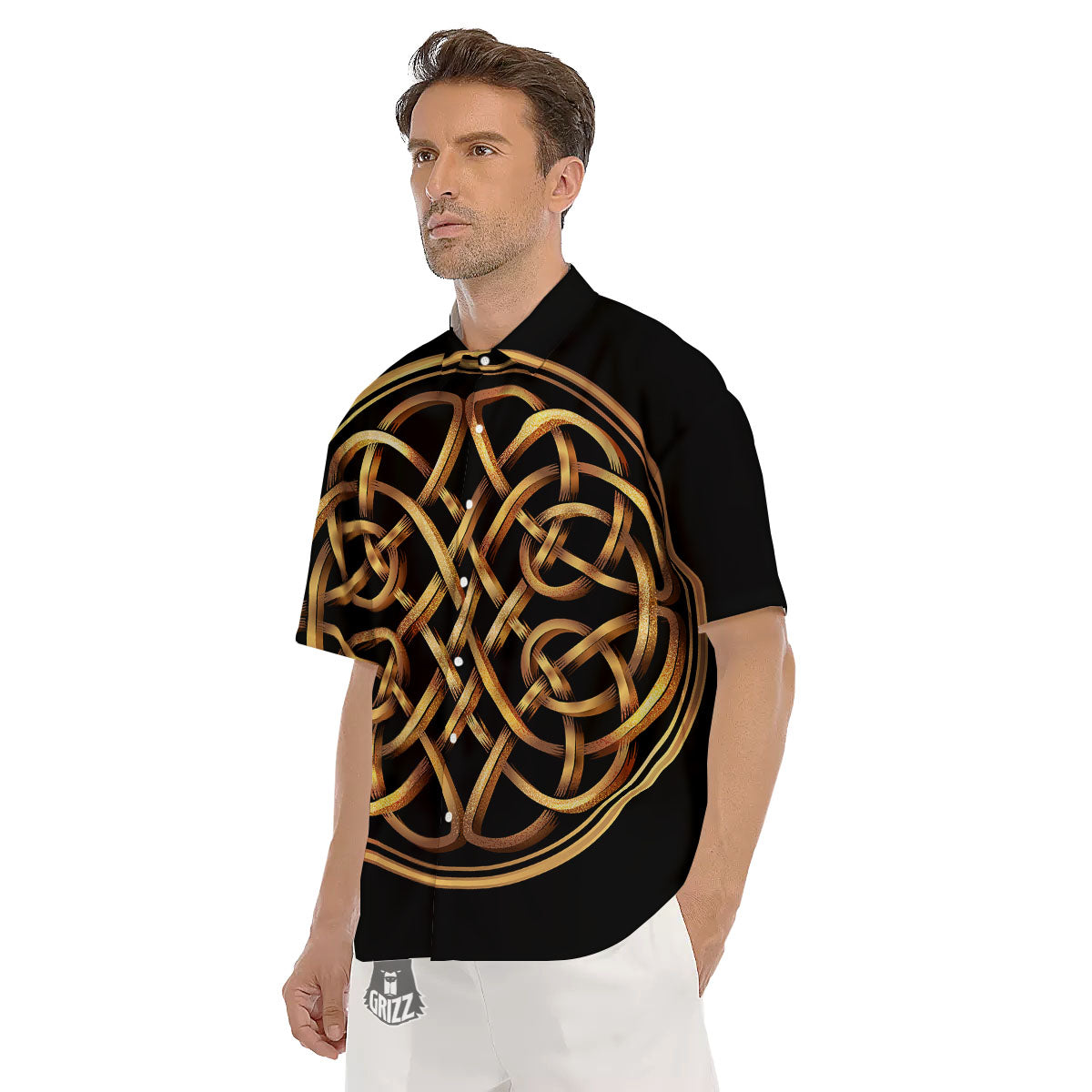 Celtic Knot Golden Print Men's Short Sleeve Shirts-grizzshop