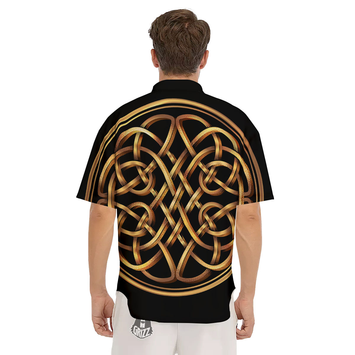 Celtic Knot Golden Print Men's Short Sleeve Shirts-grizzshop