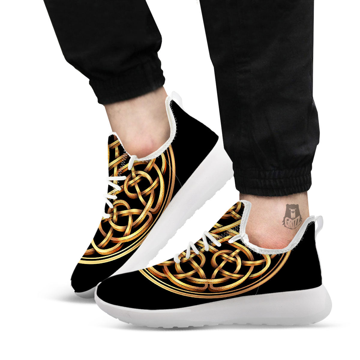 Celtic Knot Golden Print White Athletic Shoes-grizzshop