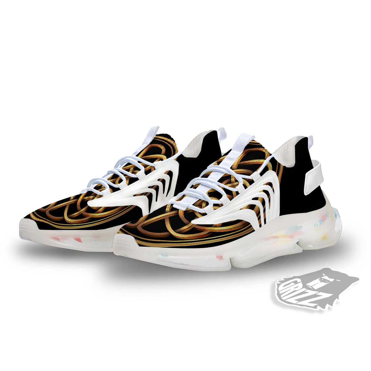 Celtic Knot Golden Print White Gym Shoes-grizzshop